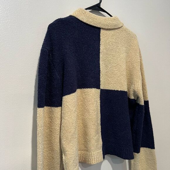 Oak + Fort Checkered Cardigan Size M Oversized Wool Blend Cozy - Picture 8 of 11